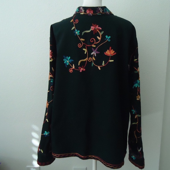 BFA Classics Embroidered Floral Black Jacket Cotton Long Sleeve Western Boho - Picture 6 of 10